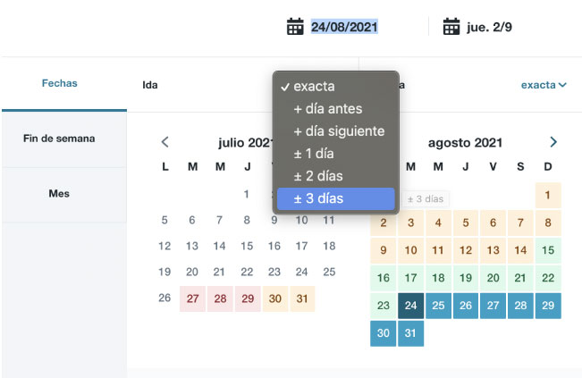 Calendario vuelos KAYAK